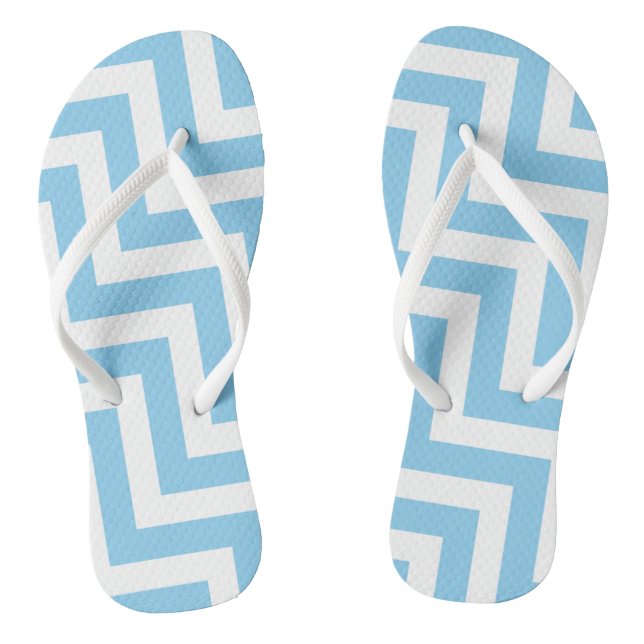 Baby Blue and White Large Diagonal Chevron Stripes Flip Flops (Footbed)