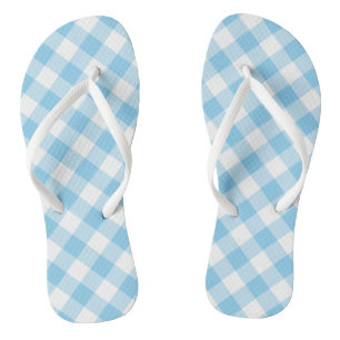 Baby Blue and White Large Diagonal Gingham Checks Flip Flops