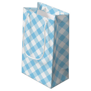 Baby Blue and White Large Diagonal Gingham Checks Small Gift Bag