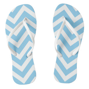 Baby Blue and White Large Size Chevron Stripes Flip Flops