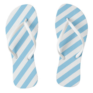 Baby Blue and White Large Size Diagonal Stripes Flip Flops