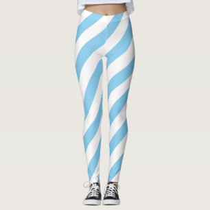 Baby Blue and White Large Size Diagonal Stripes Leggings