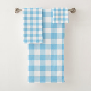 Baby Blue and White Large Size Gingham Checks Bath Towel Set