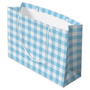 Baby Blue and White Large Size Gingham Checks Gift Bag