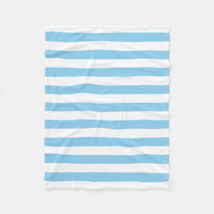 Baby Blue and White Large Size Horizontal Stripes Fleece Blanket