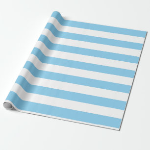 Baby Blue and White Large Size Horizontal Stripes Wrapping Paper