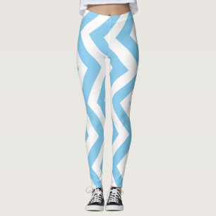 Baby Blue and White Large Size Vert. Chevron Leggings