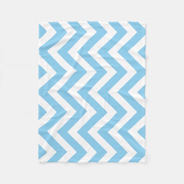 Baby Blue and White Large Size Vertical Chevron Fleece Blanket (Front)