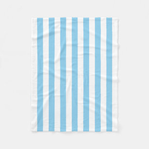 Baby Blue and White Large Size Vertical Stripes Fleece Blanket