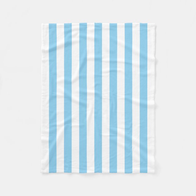 Baby Blue and White Large Size Vertical Stripes Fleece Blanket (Front)