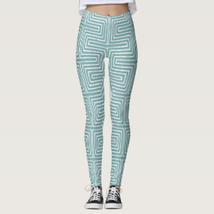 Baby Blue and White Maze African Mud Cloth Leggings