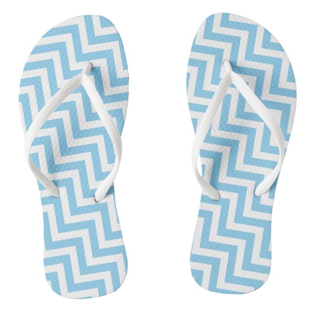 Baby Blue and White Medium Diag. Chevron Stripes Flip Flops (Footbed)