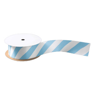 Baby Blue and White Medium Diagonal Stripes Ribbon Satin Ribbon