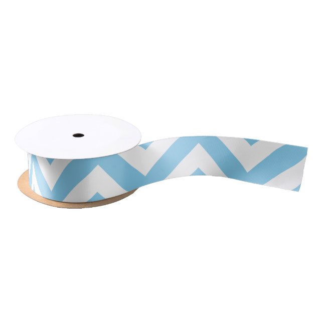 Baby Blue and White Medium Horiz. Chevron Ribbon Satin Ribbon (Spool)