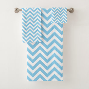 Baby Blue and White Medium Horiz. Chevron Stripes Bath Towel Set