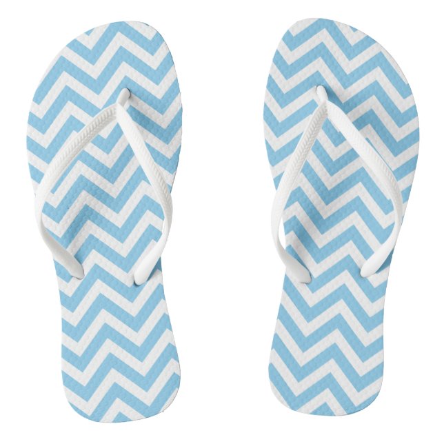 Baby Blue and White Medium Size Chevron Stripes Flip Flops (Footbed)