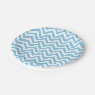 Baby blue and White Medium Size Chevron Stripes Paper Plate