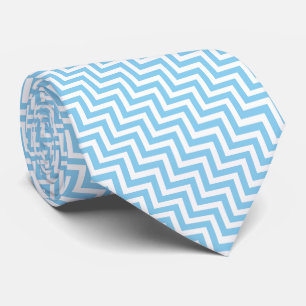 Baby Blue and White Medium Size Diagonal Chevron Tie