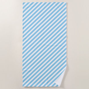Baby Blue and White Medium Size Diagonal Stripes Beach Towel