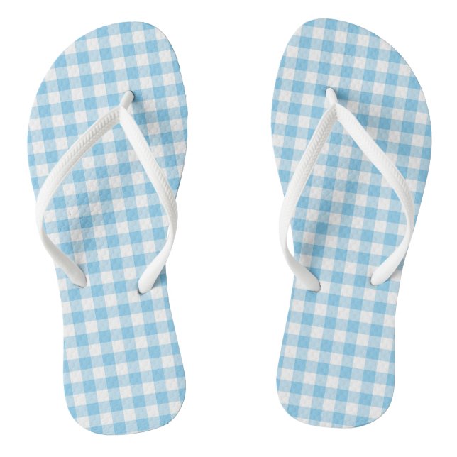 Baby Blue and White Medium Size Gingham Checks Flip Flops (Footbed)