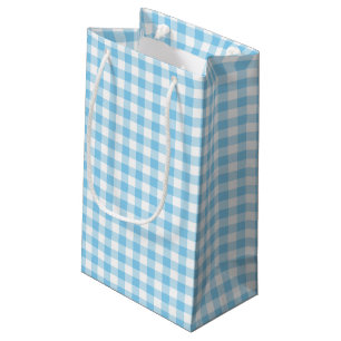 Baby Blue and White Medium Size Gingham Checks Small Gift Bag