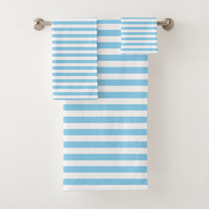 Baby Blue and White Medium Size Horizontal Stripes Bath Towel Set
