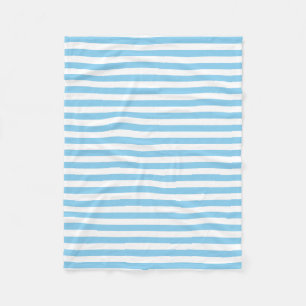 Baby Blue and White Medium Size Horizontal Stripes Fleece Blanket