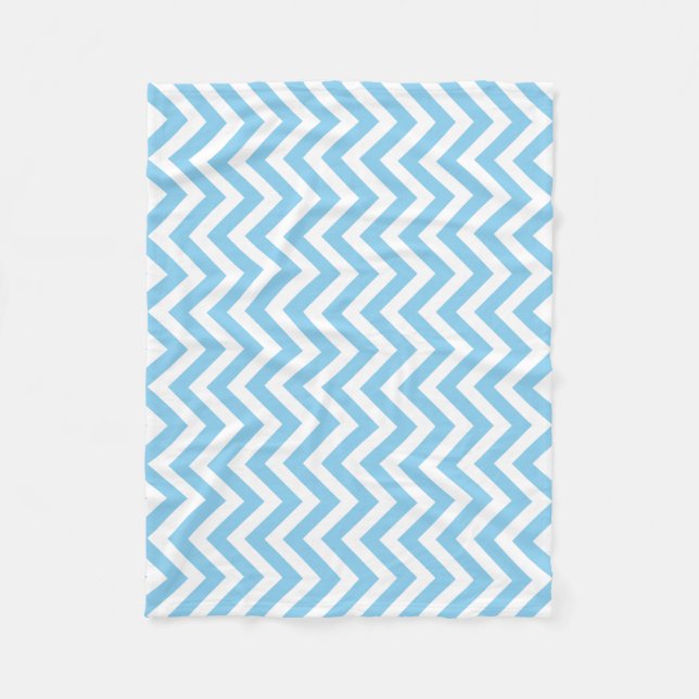 Baby Blue and White Medium Size Vertical Chevron Fleece Blanket (Front)