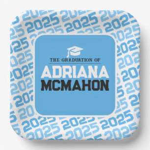 Baby Blue and White Personalized Graduation Paper Plate
