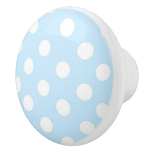 Baby Blue and white Polka dot pattern Ceramic Knob