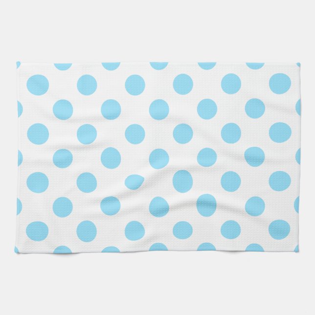 Baby blue and white polka dots kitchen towel (Horizontal)