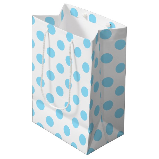 Baby blue and white polka dots medium gift bag (Front Angled)