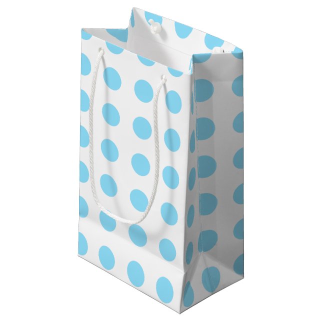 Baby blue and white polka dots small gift bag (Front Angled)