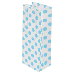Baby blue and white polka dots wine gift bag