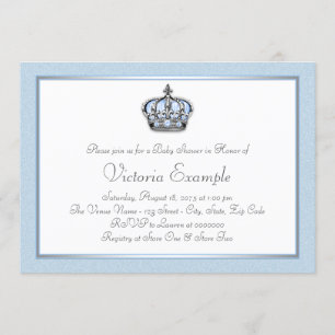 Baby Blue and White Prince Baby Shower Invitation