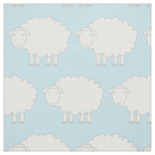 Baby blue and white sheep farm animal print fabric