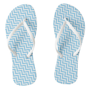 Baby Blue and White Small Diagonal Chevron Stripes Flip Flops
