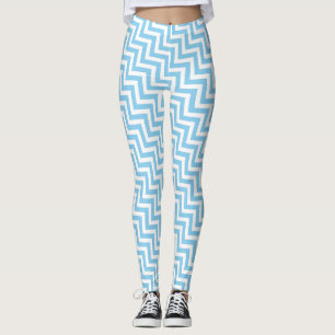 Baby Blue and White Small Size Diagonal Chevron Leggings
