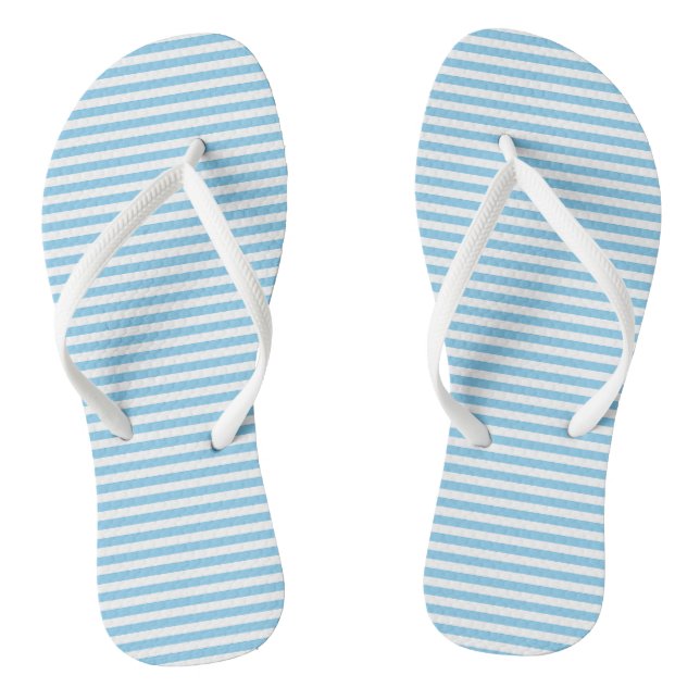 Baby Blue and White Small Size Horizontal Stripes Flip Flops (Footbed)
