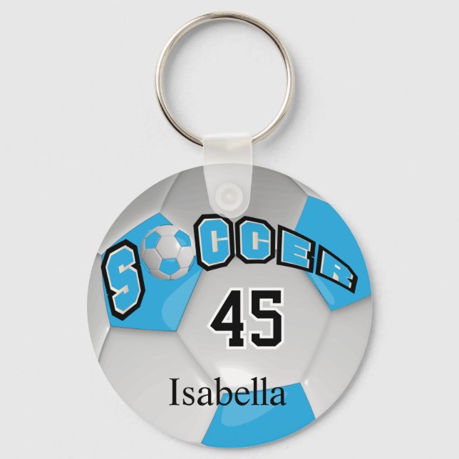 Baby Blue and White  Soccer Ball Keychain (Front)