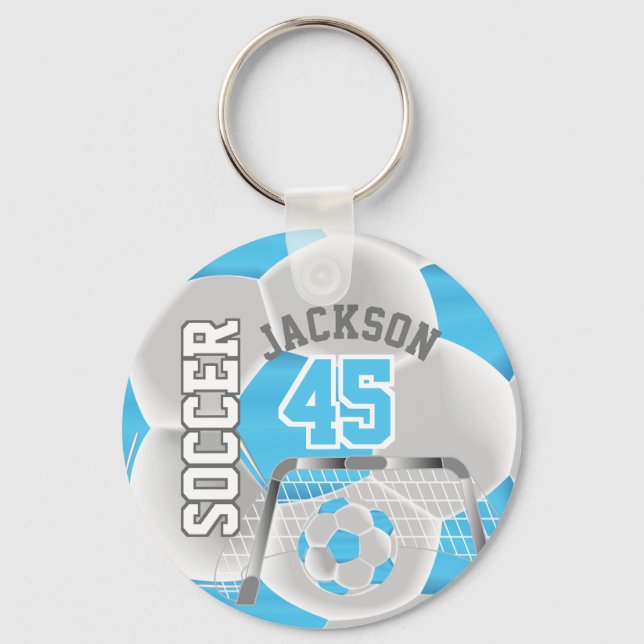 Baby Blue and White Soccer ⚽ Ball  Sport Keychain (Front)