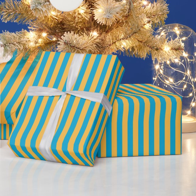 Baby Blue and Yellow Narrow Stripes Wrapping Paper (Holidays)