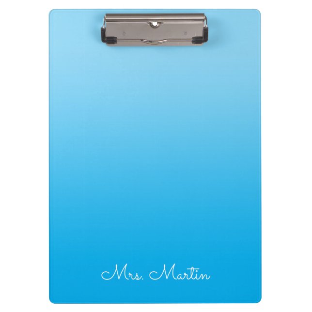 Baby Blue Azure Gradient Personalized Teacher Clipboard (Front)