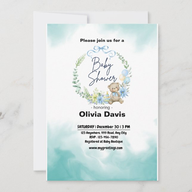 Baby Blue Baby Shower Invitation (Front)