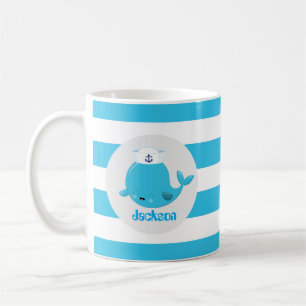 Baby blue beach whale add name monogram mug
