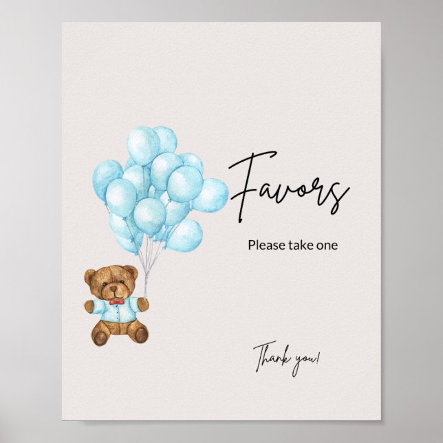 Baby Blue Bear Baby Shower Favours Poster (Front)