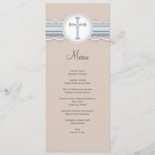 Baby Blue Beige Cross Religious Celebration Menu