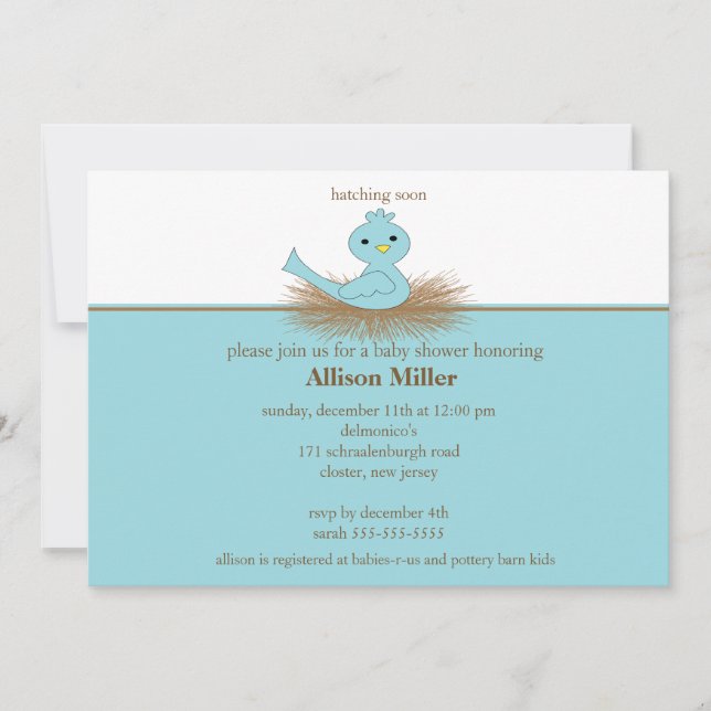 Baby Blue Bird Nest Boy Baby Shower Invitation (Front)