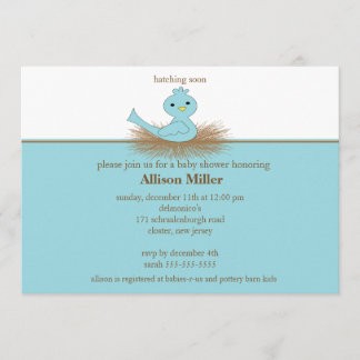Baby Blue Bird Nest Boy Baby Shower Invitation