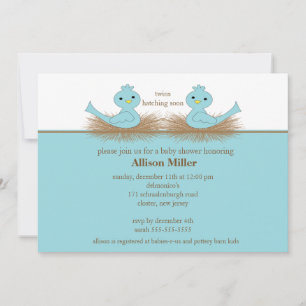 Baby Blue Birds TWINS Baby Shower Invitation